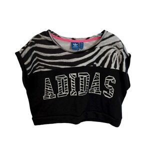 Adidas Women's Black Zebra Print Cropped Graphic Shirt Top Size S‎